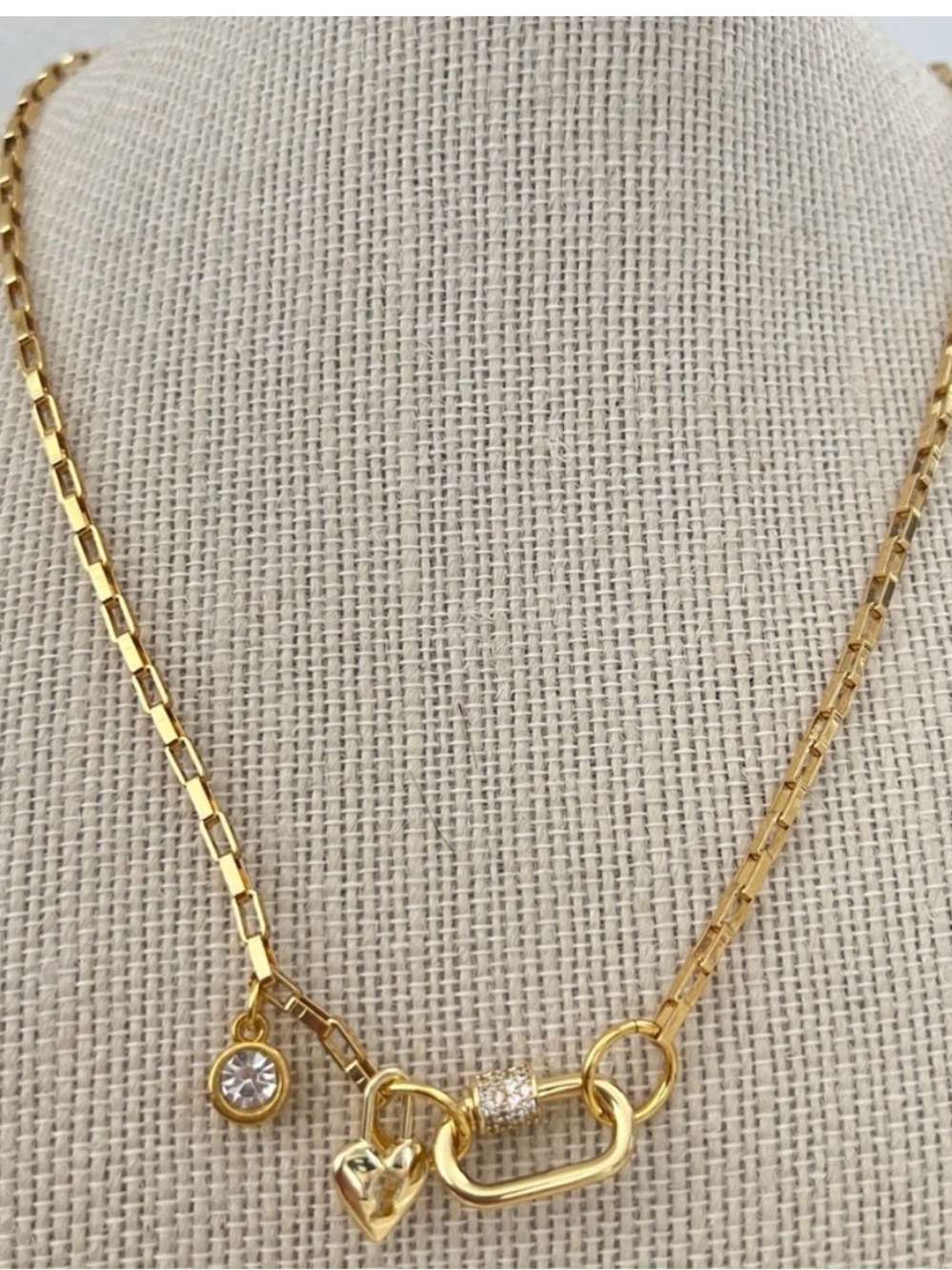 18K Gold Plated Locked Heart Carabiner Necklace Titanium Steal Womens Jewelry - Picture 5 of 11